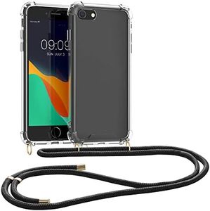 kwmobile Crossbody Case Compatible with Apple iPhone SE (2022) / iPhone SE (2020) / iPhone 8 / iPhone 7 Case - Clear TPU Phone Cover w/Lanyard Cord Strap - Black/Transparent