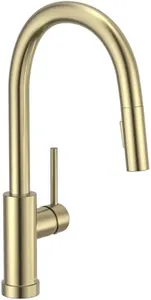 Brushed Gold Kitchen Faucet with Pull-Down Sprayer, Lava Odoro Brass Gold Single Hole Kitchen Sink Faucet Single Handle Faucet for Kitchen Sink with Supply Line Spot-Free, KF1120-SG