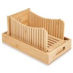 Bamboo Bread Slicer -Adjustable Bread Slicer for Homemade Bread with 3 Thickness Sizes - Foldable Board Loaf Slicer with Crumb Tray - Idea for Cakes, Sourdough Bread & Bagels. (Small without Knife)