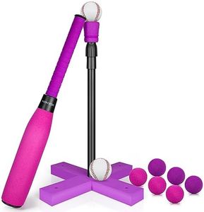 CeleMoon Adjustable TEE Foam T Ball Sets for Kids 3-5 Baseball Softball Bat Set Teeball Batting, 8 Balls Included for Toddlers Boys Girls Gift 3-5 5-8 Years Indoor Outdoor Sport Playing Toys (Pink)