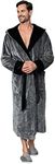 Lotus Linen Mens Plush Robe, Soft Hooded Long Robes for Men, Luxury mens bathrobes (US, Alpha, 3X-Large, Regular, Regular, Grey-Black)