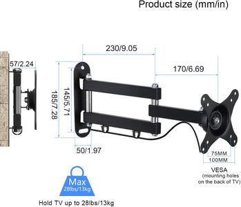Suptek TV Wall Bracket for 15-32" LED/LCD – Swivel & Tilt, Full Motion, VESA 75x75-100x100mm