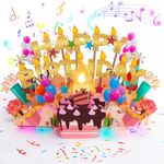 VOMEP Musical Birthday Cards, 3D PopUp with Light & Blowable Candle, Greeting Cards with Song 'HAPPY', Applause Cheers, Birthday Decorations, Birthday Gifts for Women Men Mum Husband Wife Friends