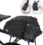 KEMIMOTO Rear Bike Rack Bag, 13L Water-resistant Trunk Bag 3-IN-1, Zippered Bicycle Backpack Shoulder Pannier Saddle Bag for Ebikes Cycling Commuting Travel Outdoor Camping