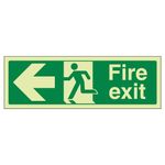 V Safety Glow In The Dark Fire Exit Arrow Left Sign - 300mm x 100mm - Rigid Plastic