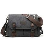 Taoqiao Big Vintage Canvas Messenger Bag Book Laptop Shoulder School Ladys Women Men New (Black, L)