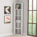 HOCUS PICUS 5 Tier Corner Bookcase with Many Colour Options - 161x34x34cm - Living Room Furniture - Easy to Assemble - Book Storage - Display Unit (White)
