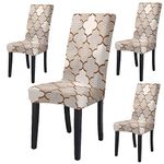 BRIDA® Stretchable Floral Printed Dining Chair Covers Elastic Chair Seat Case Protector, Slipcovers (4 Chair Cover, Cream Diamond)