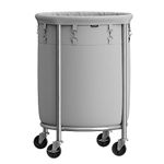 SONGMICS Laundry Basket with Wheels, Rolling Laundry Hamper, 29 Gal., Round Laundry Cart with Steel Frame and Removable Bag, 4 Casters and 2 Brakes, Gray and Metallic Silver URLS002G01