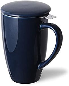 Sweejar Porcelain Tea-Cup Mug with Infuser and Lid, Office Home Coffee Milk Cup,15 OZ Navy