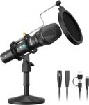 Maono AU-HD300T USB/XLR Dynamic Mic for Singing, PC, YouTube Recording. Professional Microphone with 0-Latency Monitoring, Volume Control, Adjustable Mic Stand, Shock Mount and Pop Filter, Black