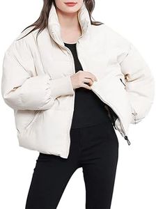 Yimoon Women's Winter Cropped Puffer Jacket Crop Warm Quilted Jacket Short Padded Outerwear Coats(White-M)