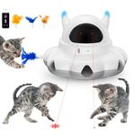 Cosicosy 2-in-1 Interactive Cat Toys for Indoor Cats, Automatic Cat Toy with 8 Holes Mice Whack A Mole Moving Feather, Red Dot & Star Pointer Kitten Toys, Smart cat toy with remote control, White