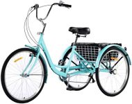 GarveeLife 3 Wheel Bikes for Adults, 7 Speed Tricycles for Adults, 26 inch Adult Tricycles for Women Men Seniors with Dual Chain, Rear Basket and Bag, Adult Trikes for Shopping, Beach and City, Green