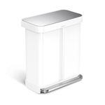simplehuman Pedal Recycler, 58L Dual Compartment Kitchen Bin, 150,000-Step Steel Pedal, Lid Shox® Silent Close, Liner Rim System, Liner Pocket®, White Steel