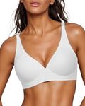 Curlady Deep V Bras for Womens Non Wired Seamless Support Padded Bralette for Saggy Breasts Comfort Soft Sexy Plunge Bra Ladies T Shirt Bralettes with Extra Extender Bright White