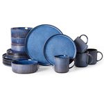 MONITO Ceramic Dinnerware Sets Starry 16 Pieces Dinner Set,Plates Pasta Bowls Soup Bowls Reactive Change Glaze Dish Sets,Modern Stoneware Dishes,Gift,Starry Blue