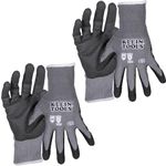 Klein Tools 60587 Work Gloves, Knit Dipped Cut Resistant ANSI A4 Nitrile Coated Gloves, HPPE Fabric, Touchscreen Capable, Small, 2-Pair