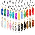 24 PCS Crystal Necklace Pendant, Hexagonal Crystal Clear Wire Wrap Gemstone Necklaces, Healing Crystal Pointed Quartz Stones Jewelry Charms with Chains for Women Boys & Girls Friends Gift