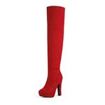 DREAM PAIRS Women's HIGHPLAT RED Chunky Thigh High Over The Knee High Heel Boots Size 7.5 B(M) US