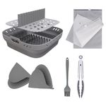 Air Fryer Accessories,Silicone Air Fryer Liner,Divider & Heat Resistant Mitts,Food Clip,Oil Brush,Tower & Round Air Fryer Accessories for Oven,Microwave,and Air Fryer Accessories (Grey)