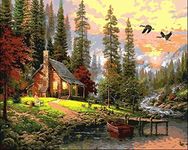 YEESAM ART Paint by Number Kits for Adults - Quiet Cabin in the Forest 16x20 inch Linen Canvas (without Frame)