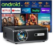 [Android TV & Auto Focus/Keystone] Smart Projector 4k with WiFi and Bluetooth, VOPLLS 600ANSI Native 1080P Outdoor Projector, PPT, 50% Zoom Home Theater Movie Projector for Bedroom/iOS/Android