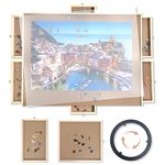 WOOD CITY Puzzle Board, 1500 Piece Wooden Jigsaw Puzzle Board with Drawers, 35” x 27” Portable Puzzle Table with Covers and Lazy Susan, Rotating Jigsaw Puzzle Table for Kids and Adults