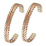 EnerMagiX Copper Bracelet for Women Men, 99% Pure Copper Tricolor Gold Braid Magnetic Bangle, 3500 Gauss Magnet (2 of Pack)
