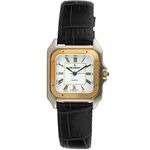 Peugeot Women's Two Tone Tank Shape Case Designer Leather Band Dress Watch, Black