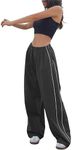 Lianlive Womens Parachute Pants Wide Leg Baggy Y2K Track Pants for Women, Grey, Medium