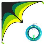 60“ Large Green Delta Kite w/Free 660ft Winder/330ft Panel, Outdoor Game for Kids and Adults Easy to Fly, Best Kite for Beginner (Upgraded: Kite with 660ft String Reel Winder)