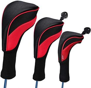 LONGCHAO Black Golf Head Covers Driver 1 3 4 5 7 X Fairway Woods Headcovers Long Neck Neoprene Protective Covers with Interchangeable No. Tags Fits All Fairway and Driver Clubs(3pcs)