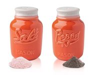 Vintage Mason Jar Salt & Pepper Shakers by Comfify - Adorable Decorative Mason Jar Decor for Vintage, Rustic, Shabby Chic - Sturdy Ceramic in Coral - 3.5 oz. Cap.