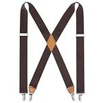 HISDERN Men's Braces with Very Strong 4 Clips Heavy Duty Suspenders X Style Brown Adjustable Suspender