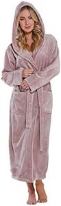 Plush Robes For Women, Soft Warm Fleece Bathrobe for Women, Long Comfy Women's Robe, Hooded Pink, Medium