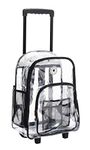 Rolling Clear Backpack 0.5mm Heavy Duty Vinyl Wheeled Transparent School Bag Student Bookbag Clear PVC Completely See Through Daypack With Wheels Black