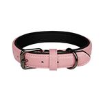 OFHome Leather Dog Collar, Genuine Leather Soft Padded Handmade Pet Collars with Heavy Duty Buckle for Small Medium Large Dogs Cats, Pink, 15.7"x19.6"