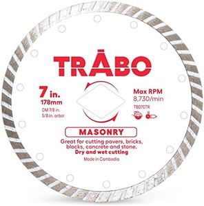 Trabo 7 Inch Masonry Turbo Rim Diamond Metal Bond Blade for Cutting Cement, Pavers, Concrete with Rebar, Natural Stone and More, with 7/8 Inch Arbor with 5/8 Inch Reducer Ring