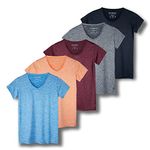 Real Essentials 5 Pack: Women's Short Sleeve V-Neck Activewear T-Shirt Dry-Fit Wicking Yoga Top (Available in Plus), Set 6, XX-Large