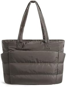 BAGSMART Tote Bag for Women, Lightweight Puffy Tote Bag with Compartments Shoulder Bag Handbag for Travel, Work, Gym (Charcoal Gray, Standard Size)