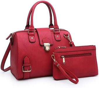 Dasein Women Barrel Handbags Fashion Satchel Bags Top Handle Shoulder Purses Vegan Leather Work Tote (Buffalo Red)