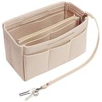 Purse Handbag Organizer Insert, MISIXILE Felt Bag Organizer with Handles and Keychain for Neverfull,Speedy,Longchamp&Tote Bags-Beige,Medium