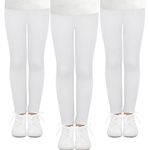 JOCMIC 3 Pack Girls Leggings Full Length Toddler Leggings Stretchy Tights Pants 5-14 Years White