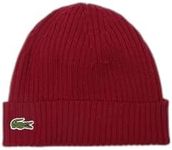 Lacoste Unisex Adult's Essentials Ribbed Wool Beanie, Red, One Size