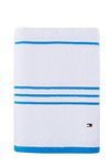 Tommy Hilfiger Modern American Stripe Bath Towel, 30 X 54 Inches, 100% Cotton 574 GSM (White/Swedish Blue)