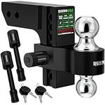 Rhino USA Adjustable Trailer Hitch (2.5-Inch Receiver) - Heavy Duty Aluminum Tow Hitches with 8-Inch Drop/Rise for Truck (18,500 LBS GTW) - Weatherproof Double Anti-Theft Locking Hitch Pins (Black)