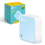 TP-Link TL-WR802N N300 WLAN Nano Router (Portable, Access Point, TV Adapter, Repeater, Router, Client, 300 Mbps (2.4 GHz), Media, FTP Server), Blue/White, 2.2 x 2.2 x 0.7 in. (57 x 57 x 18 mm)