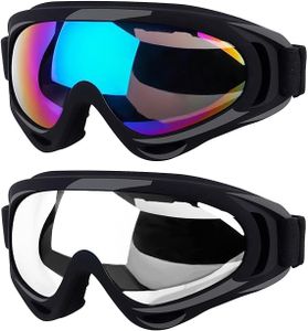 Elimoons Ski Goggles, Pack of 2, Snowboard Goggles for Kids, Boys & Girls, Youth, Men & Women, with UV 400 Protection, Wind Resistance, Anti-Glare Lenses