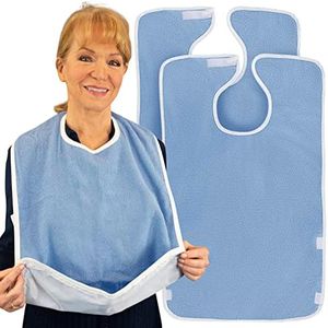 Vive Adult Bibs (2 Pack) - Waterproof Apron Set for Men, Women for Eating with Adjustable Strap - Washable Reusable Large Terry Cloth for Elderly, Seniors and Disabled - Extra Long Clothing Protector